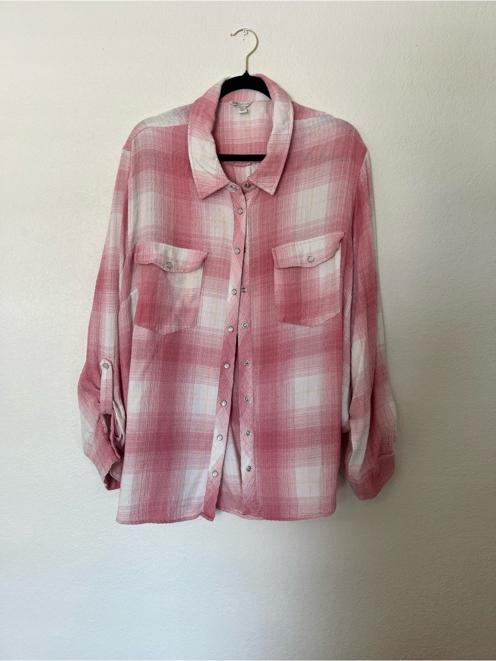 Cato Pink and White Plaid Button-Down Shirt
